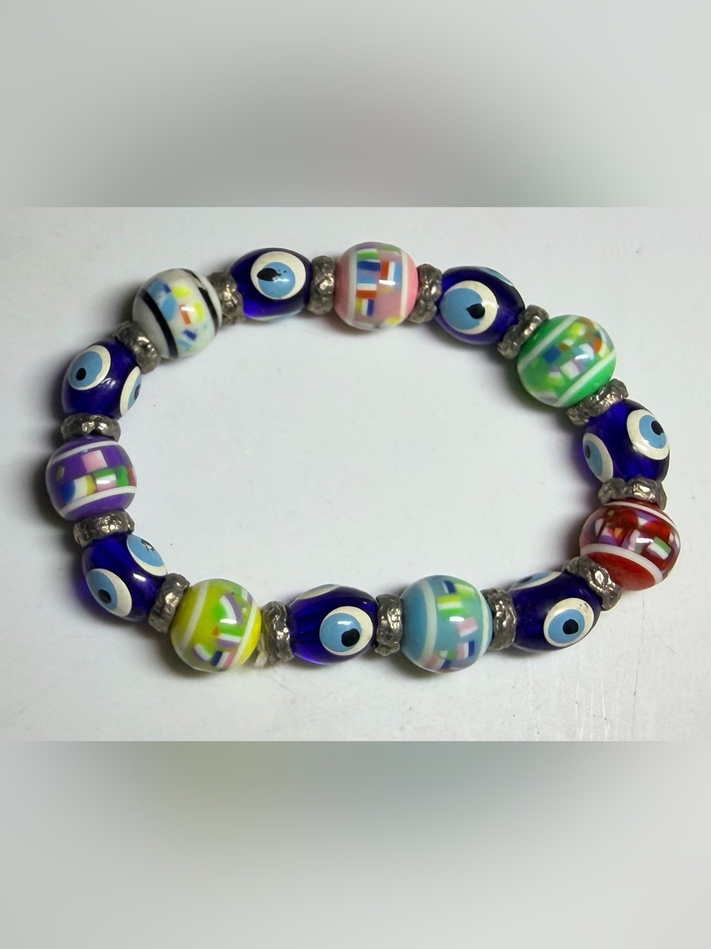 Evil Eye Glass Bead Bracelet - Multicolor 8”